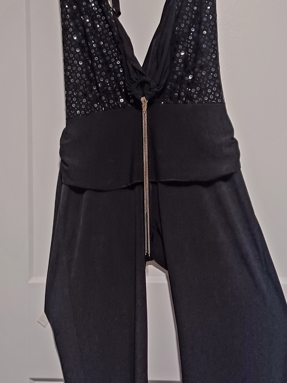 envy Black Wide-Leg Jumpsuit Pants with Sequin Bodice